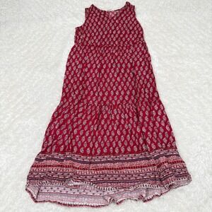 Beachlunchlounge Women's S Small Red Print Midi Dress Sleevless Boho Hippie